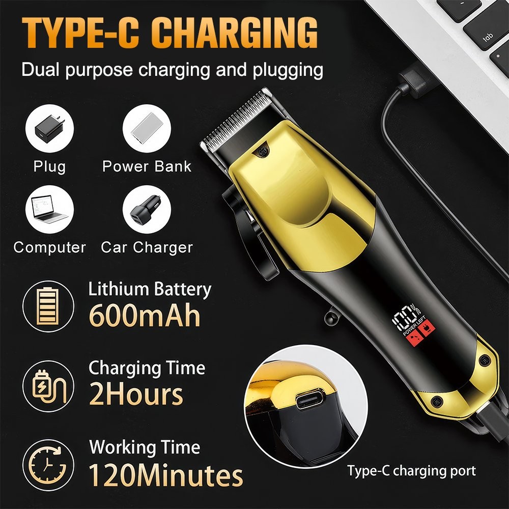 Professional Hair Clipper Rechargeable Cordless Trimmer Haircutting Set Shaver