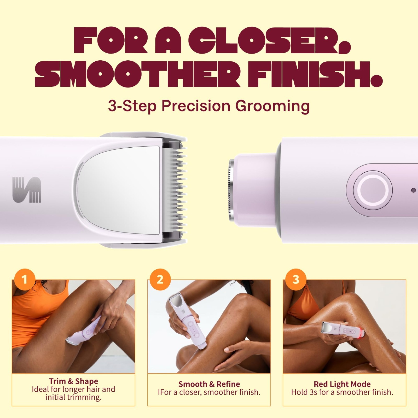 2-in-1 Electric Bikini Trimmer for Women, 180° Rotating Head, Ceramic Blade, IPX