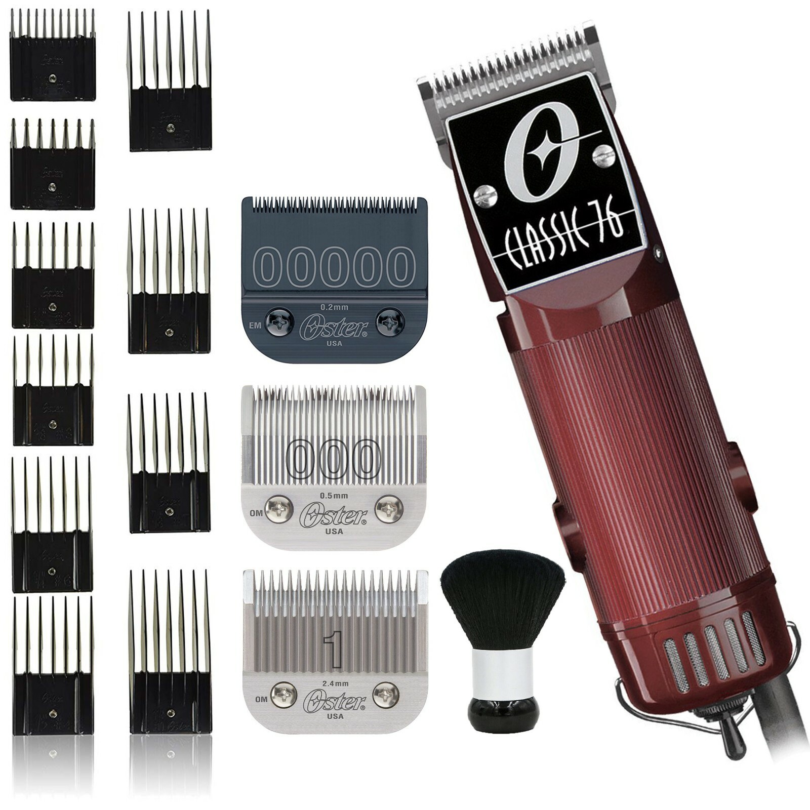 OSTER Classic 76 Clipper 76076010 with 00000 Blade, 10 Guide Set & Neck Duster