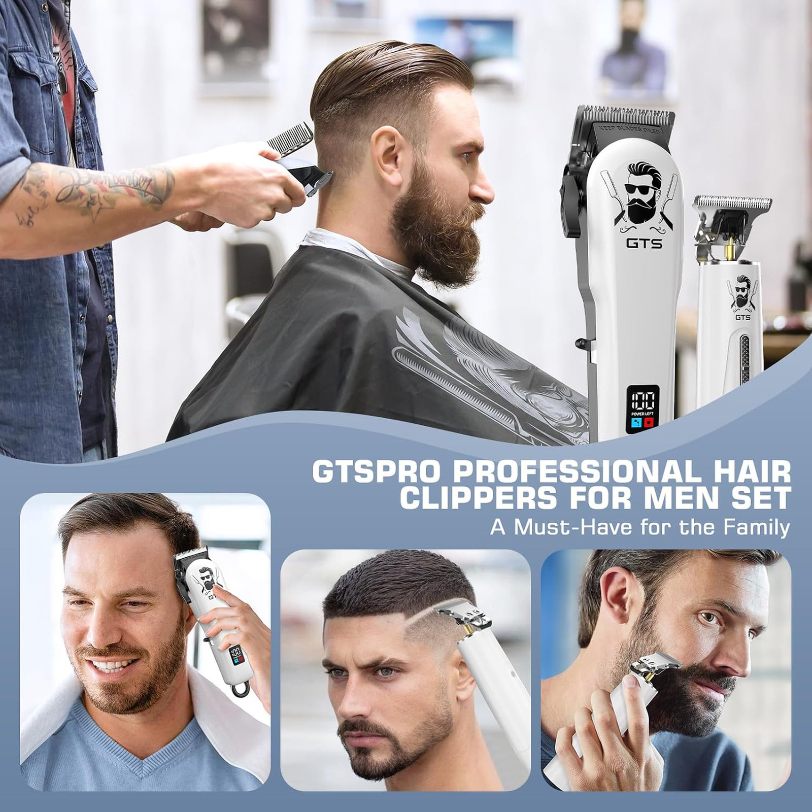 Hair Clippers for Men, Electric Trimmer Set, Barber Clippers, White, Gifts for