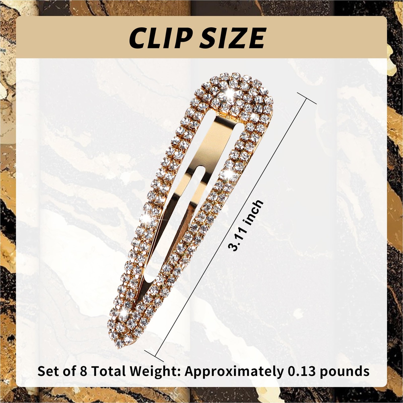 LOSANJI 8PCS Rhinestone Hair 1 Count (Pack of 8), Color, Gold, Silver, Black