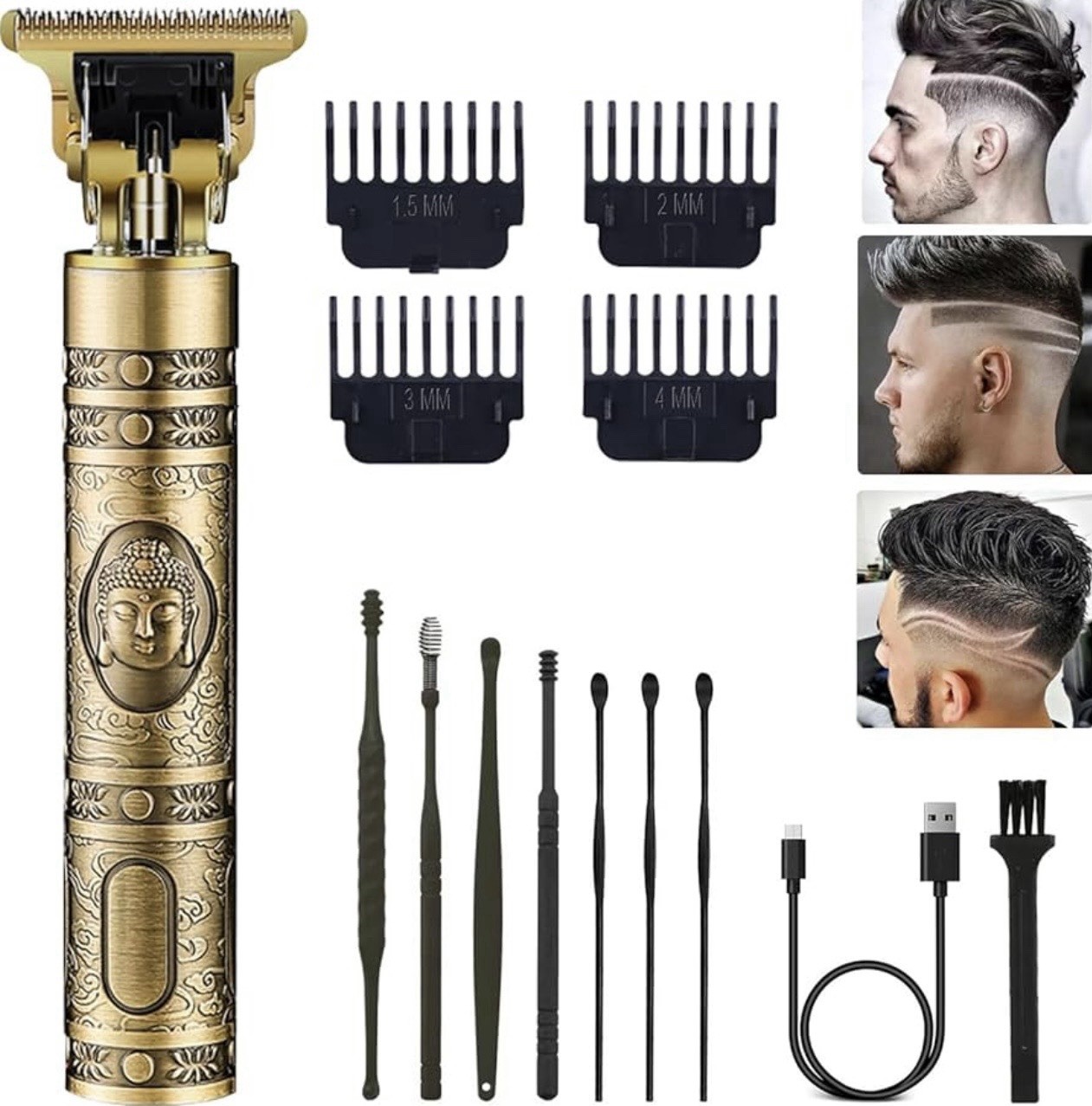 Professional T-Blade Hair Trimmer Cordless Beard Clipper USB Rechargeable Kit