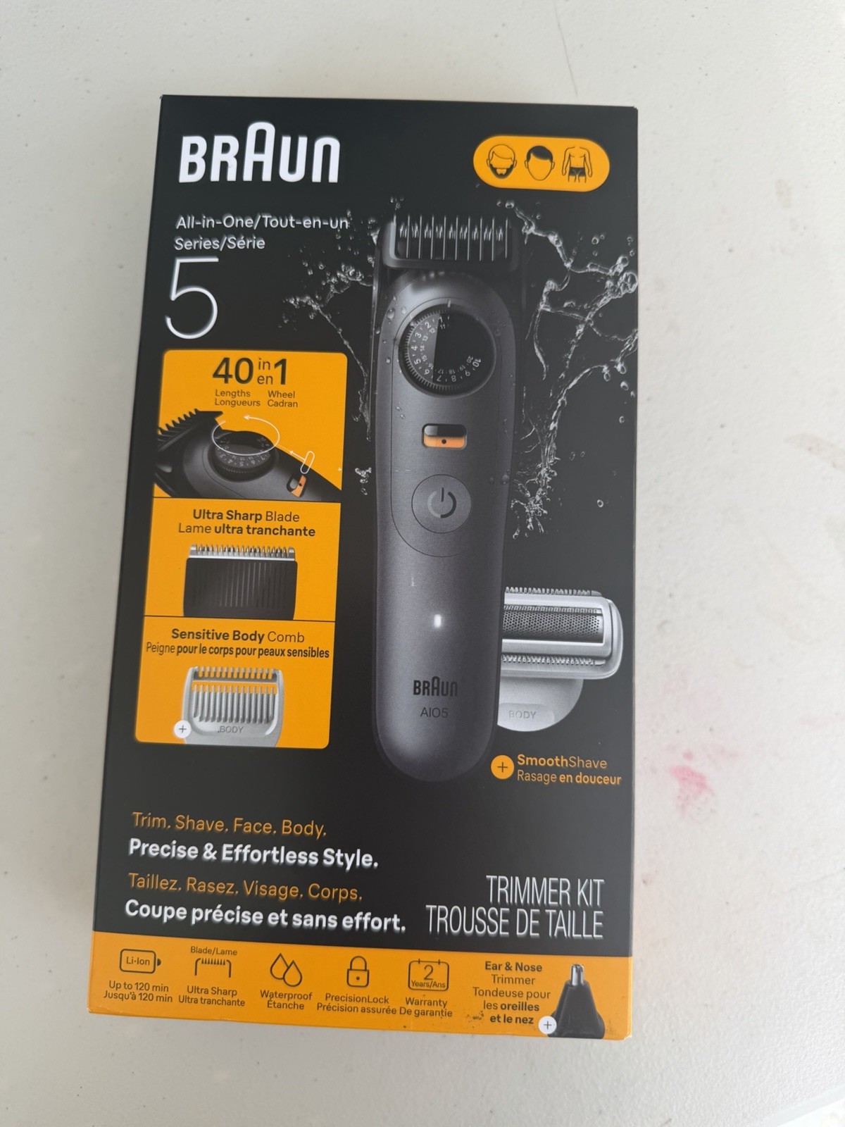 Braun All-in-One Series 5 40-in-1 Trimmer Kit Waterproof Face/Body Black