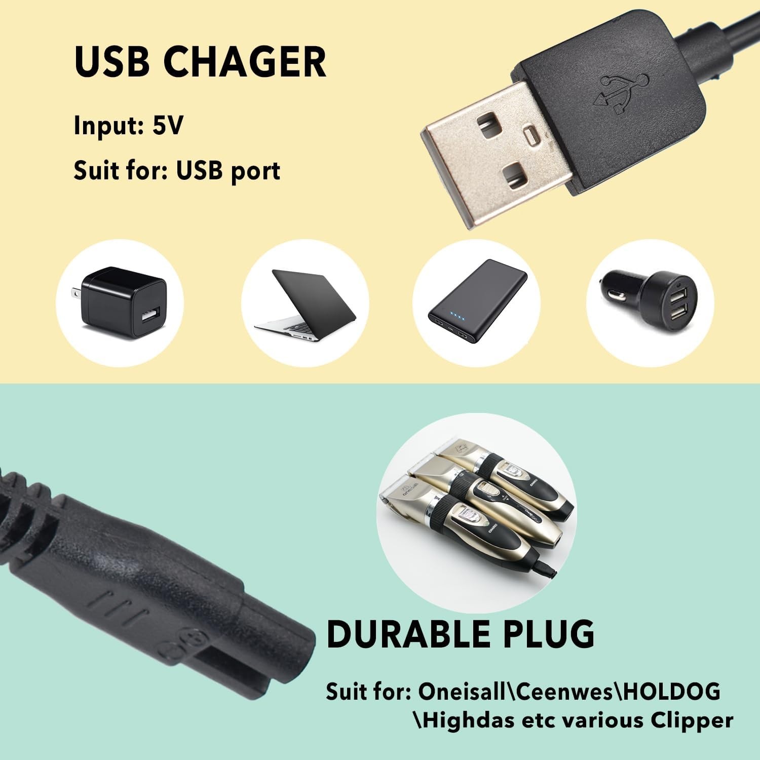 Universal Hair Clipper Charger Cord – USB Fast Charging for Clippers & Trimmers