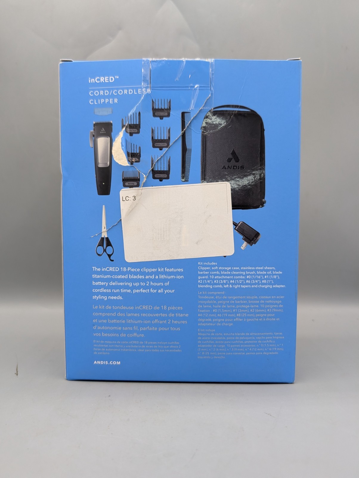 Andis inCRED Lithium-Ion Cordless Hair Trimmer Kit – 18pc Damaged Box New