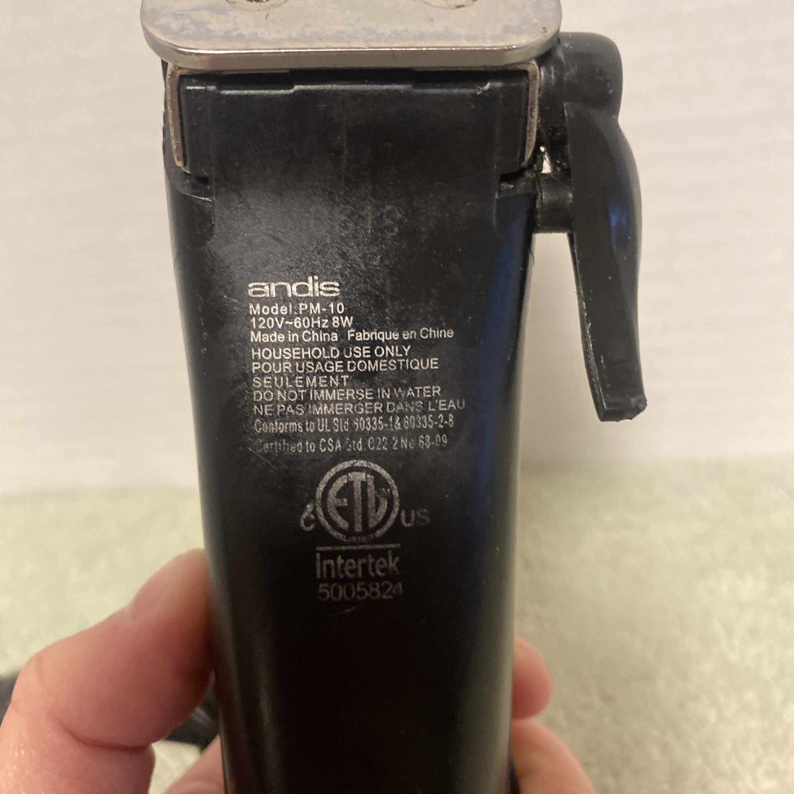 Andis Electric Clipper Hair Cutter Model PM-10 Silver Black Tested Working