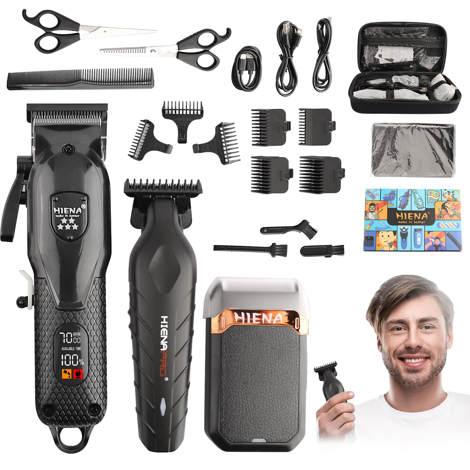 Professional Hair Clippers for Men, Cordless Barber Clippers and Trimmer Set