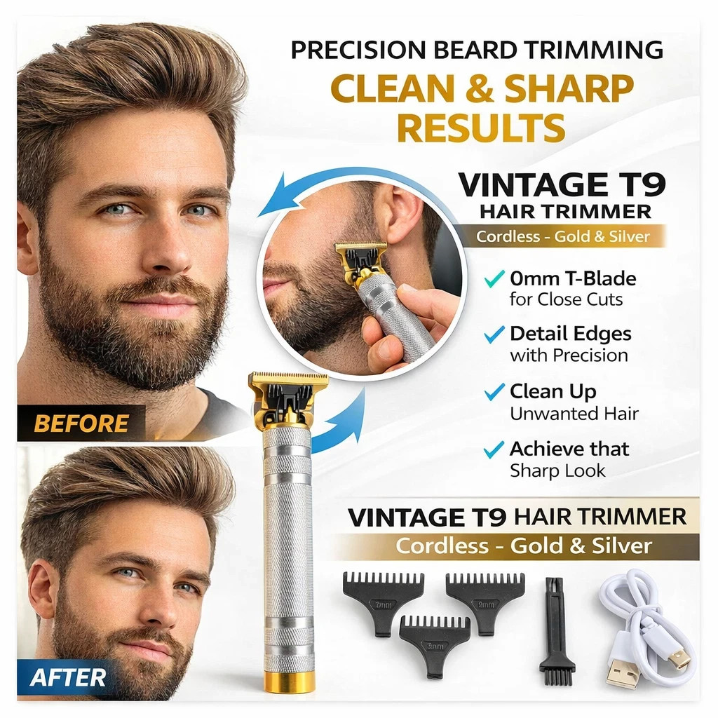 Vintage T9 Barbeador Gold Silver Beard Hair Trimmer Cutter Machine for Men