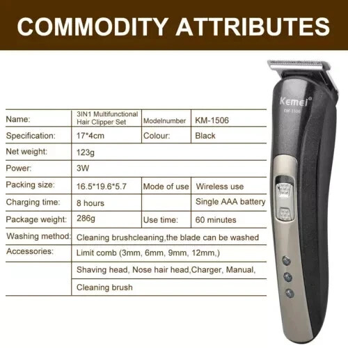Kemei Professional Hair Clippers Cordless Trimmer Beard Cutting Machine Barber