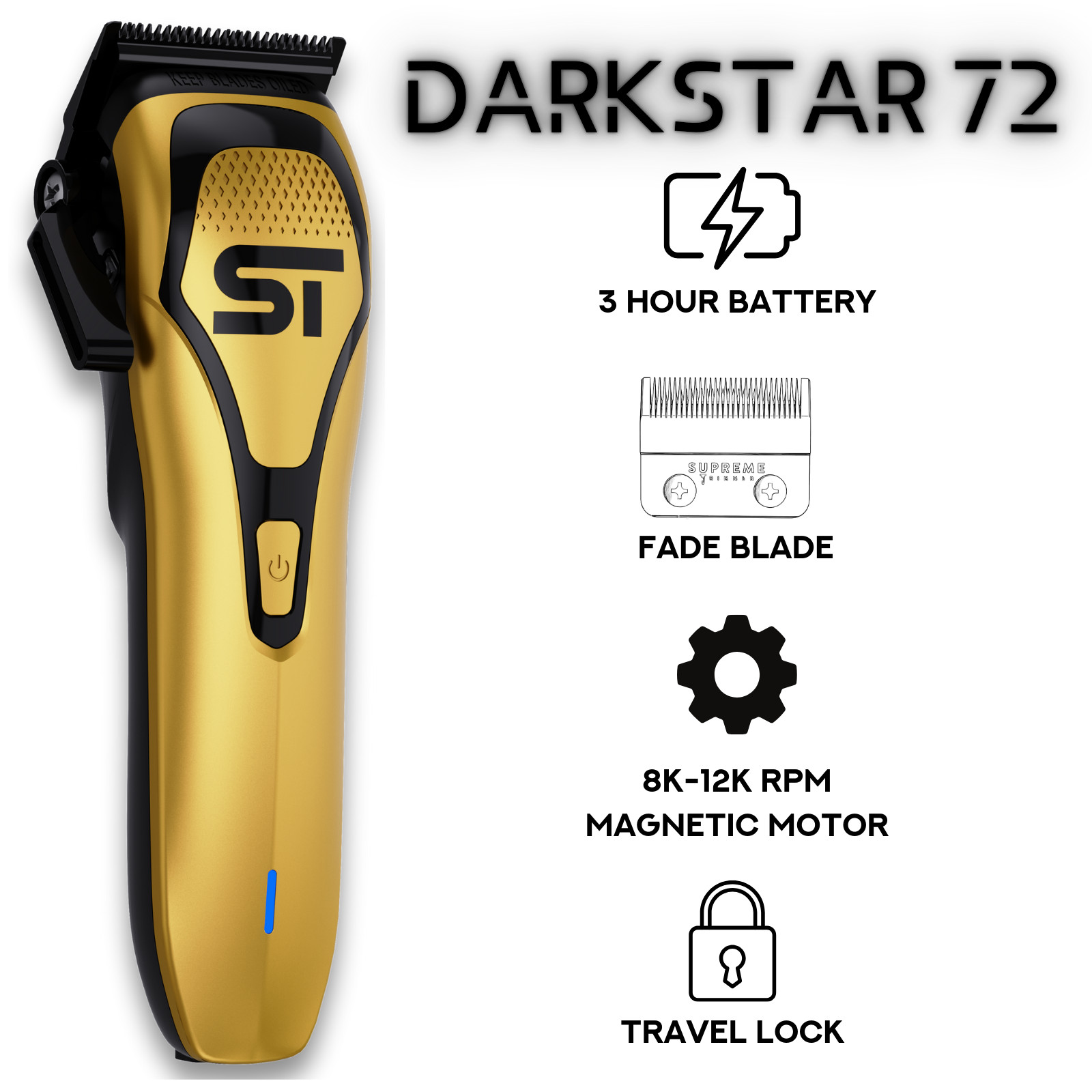 Supreme Trimmer DARKSTAR 72 DLC Fade Clipper w/ Magnetic Vector Motor | Gold