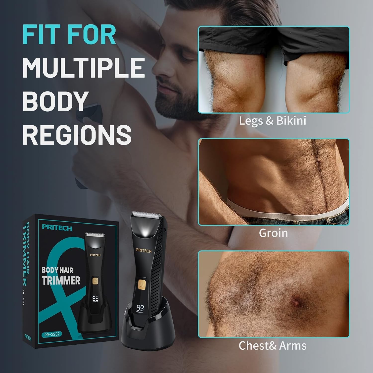 Waterproof Ceramic Pubic Hair Trimmer for Men Body Hair Grooming Trimmer