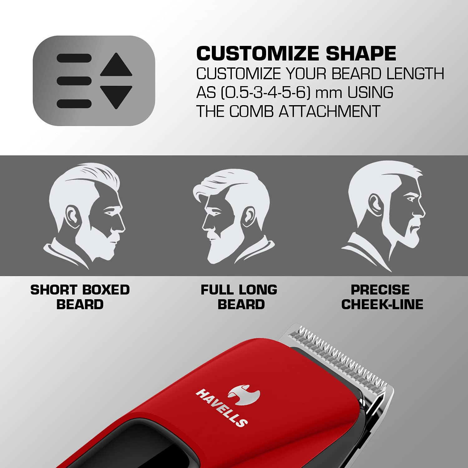 Havells BT5111C Cordless Beard Trimmer -Black and Red,Rechargeable,
