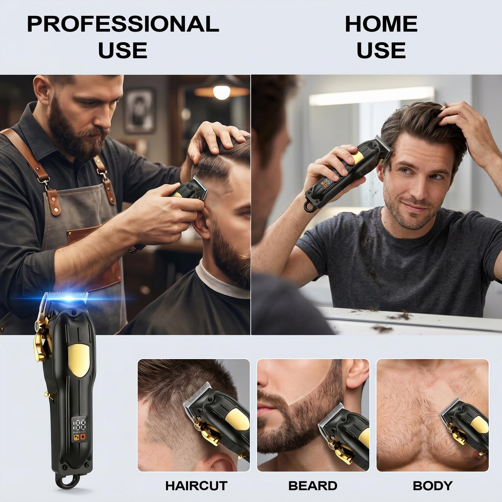 SHYEEH Professional Cordless Hair Clippers for Men and Hair Trimmer for Men |…