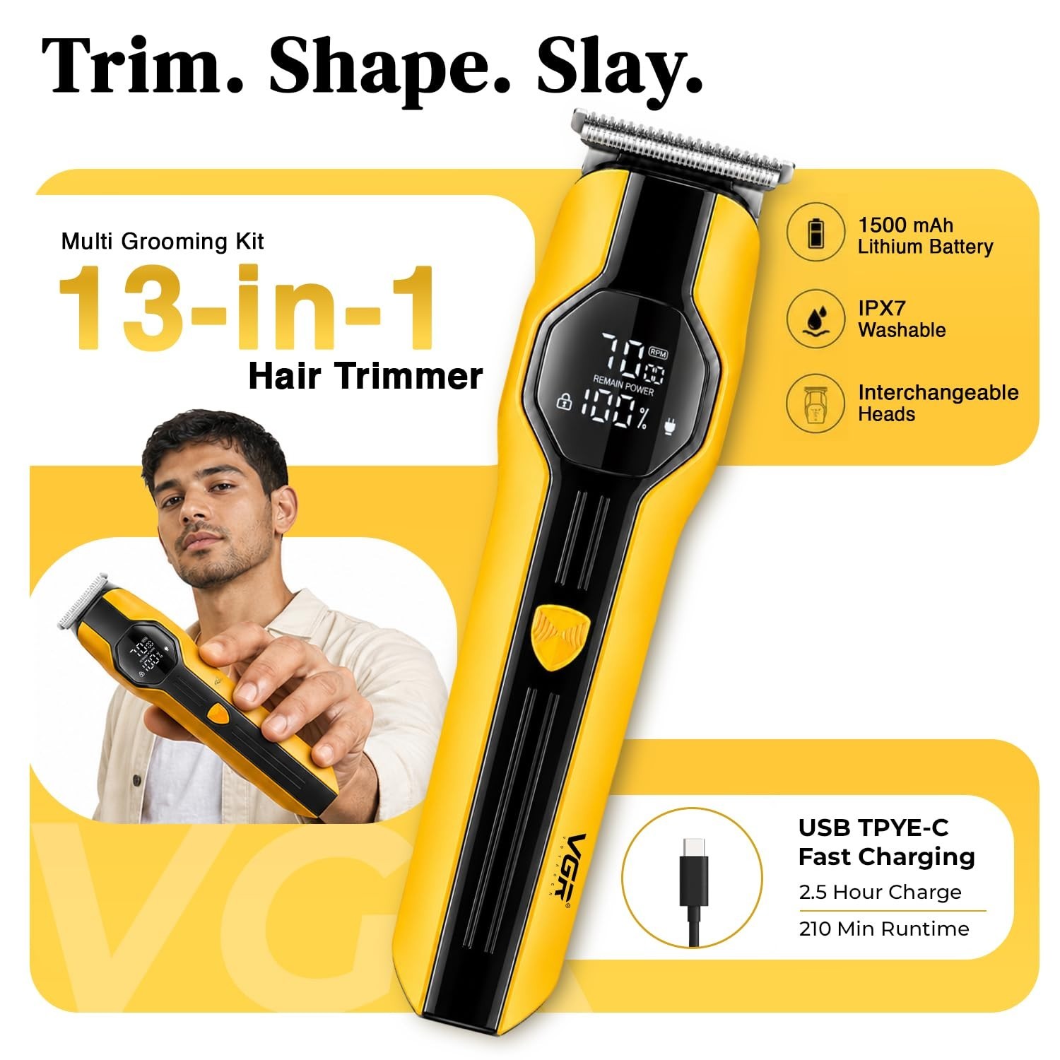 VGR V-173 Professional 6-in-1 Grooming Kit Trimmer for Men Yellow/ FREE SHIPPING