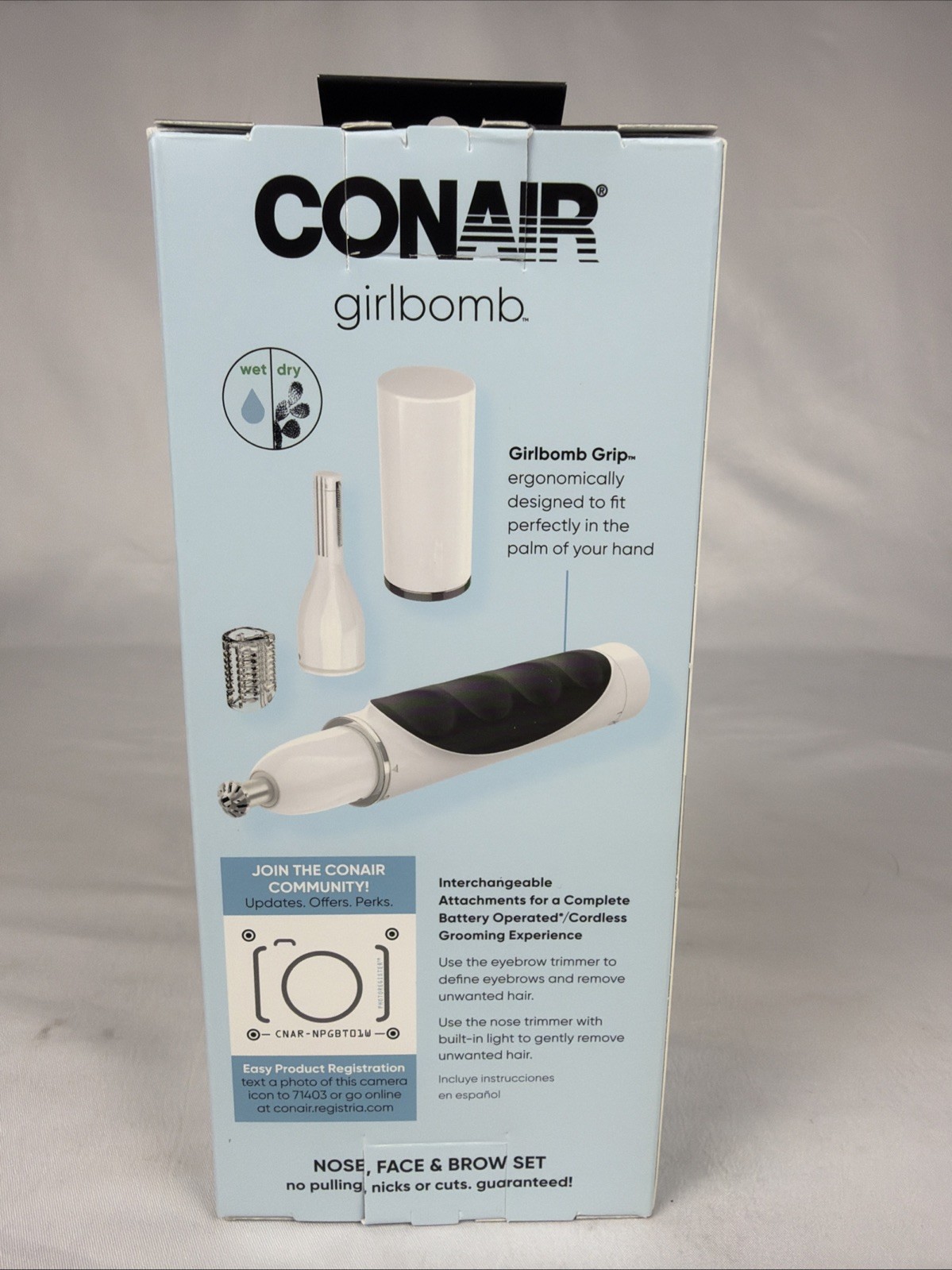 Conair Girlbomb Nose, Face & Dual Blade Facial Eyebrow Hair Trimmer Set NEW