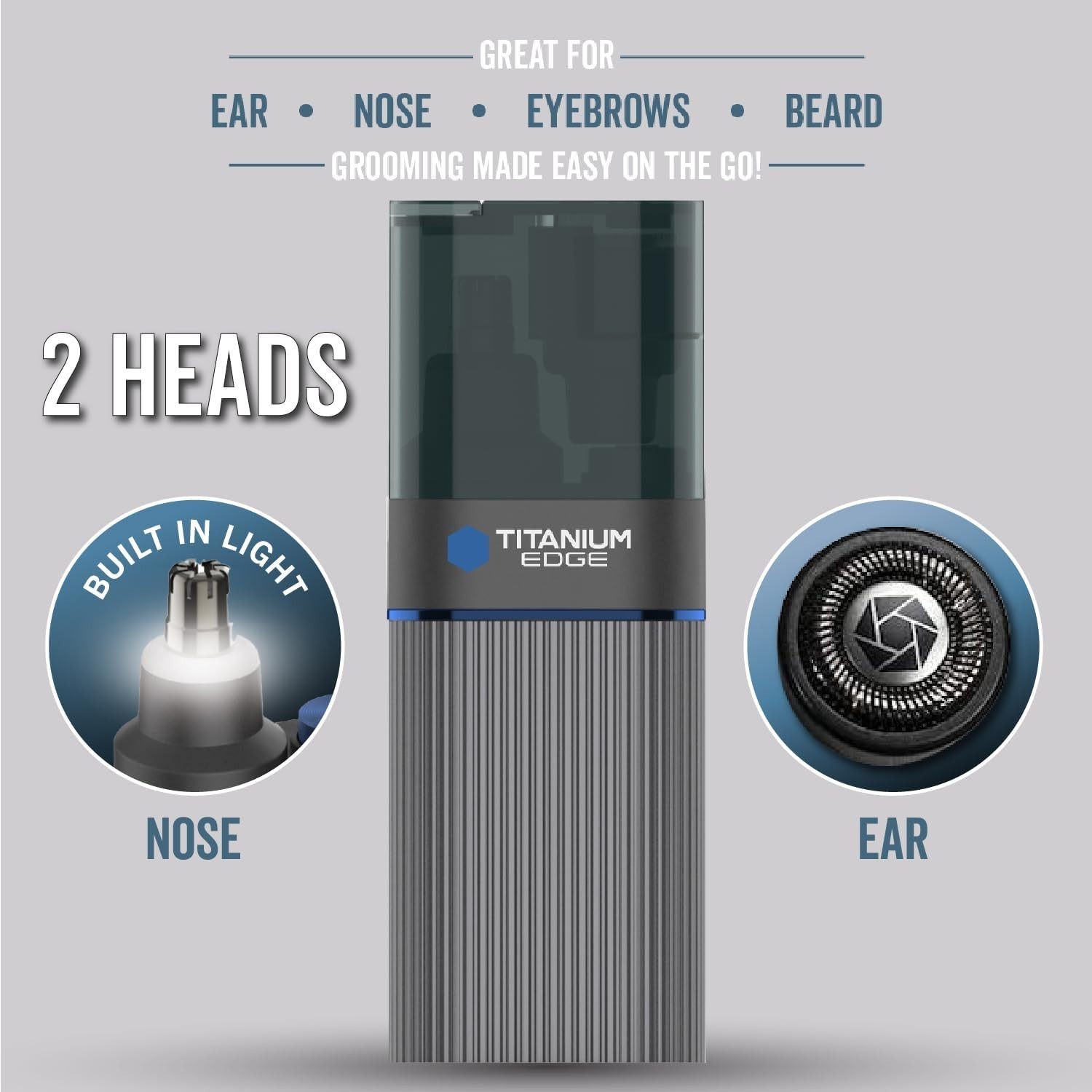 Microtouch Titanium Edge Ear & Nose Trimmer – Dual Rotary Blade Heads with Light