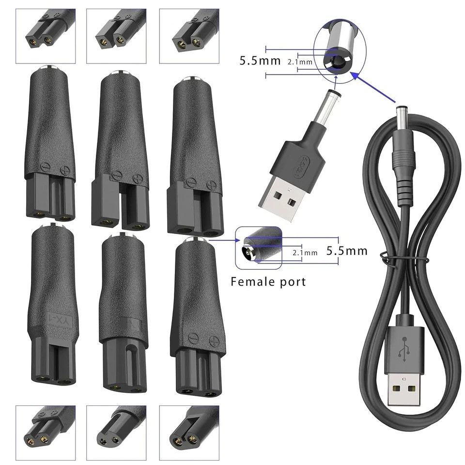 8 PCS Power Cord 5V USB Adapter for Hair Clippers,Beard trimmers Shavers