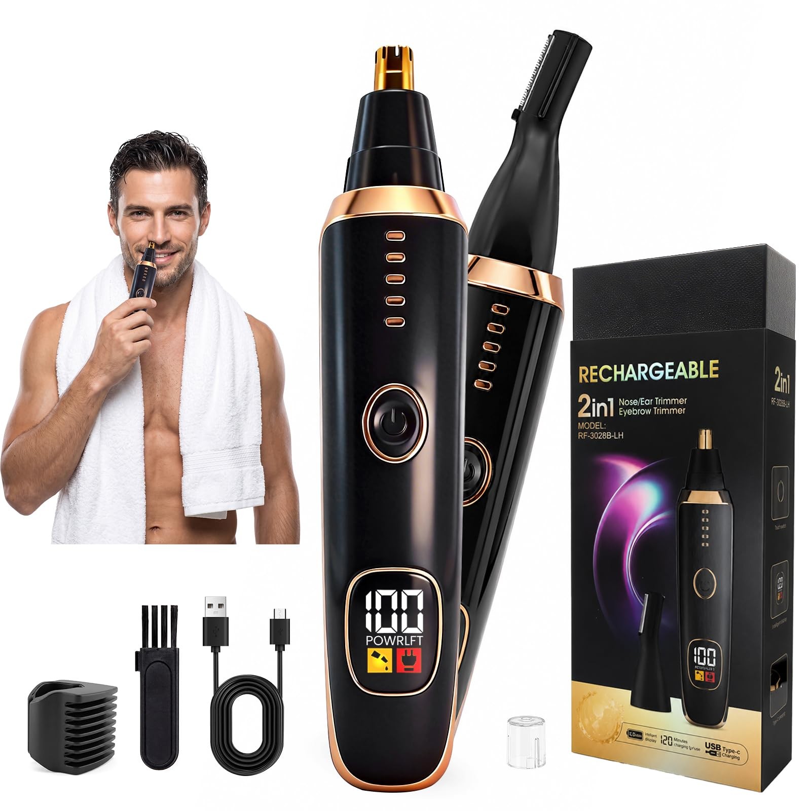 Rechargeable Waterproof Hair Trimmer 36 Deg Rotating Head LED Display