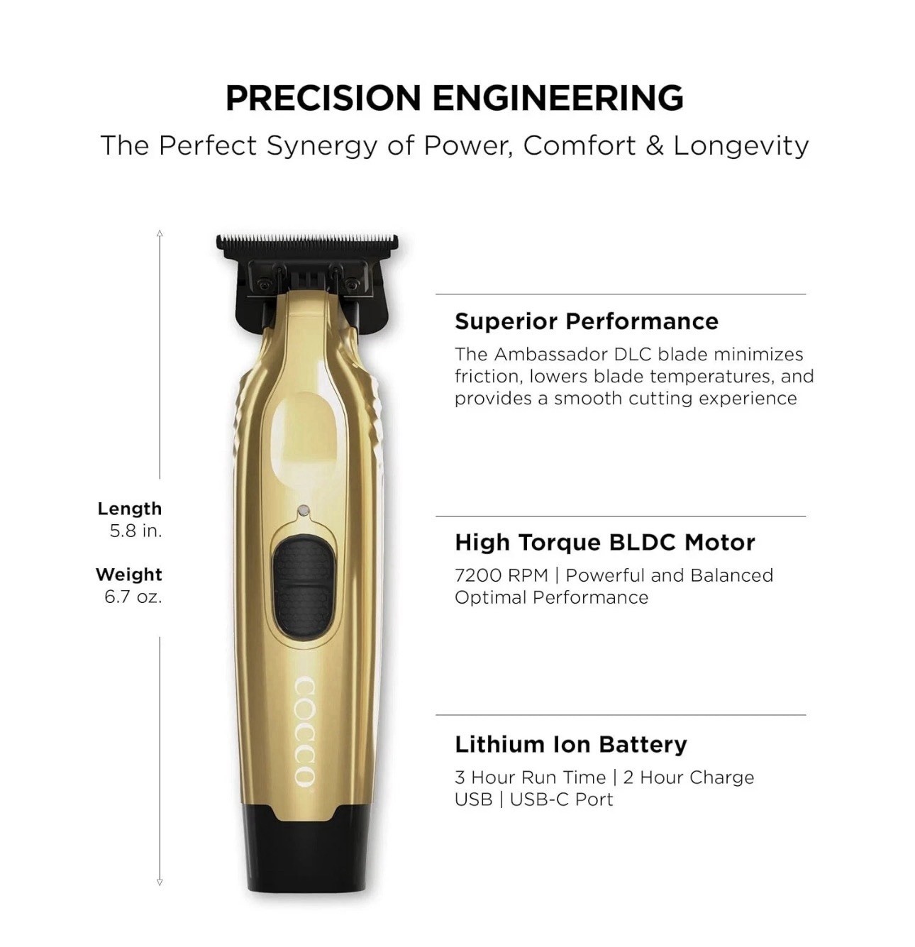 Cocco Veloce Pro Cordless Trimmer Digital Gap Ambassador DLC Blade Edger (gold)