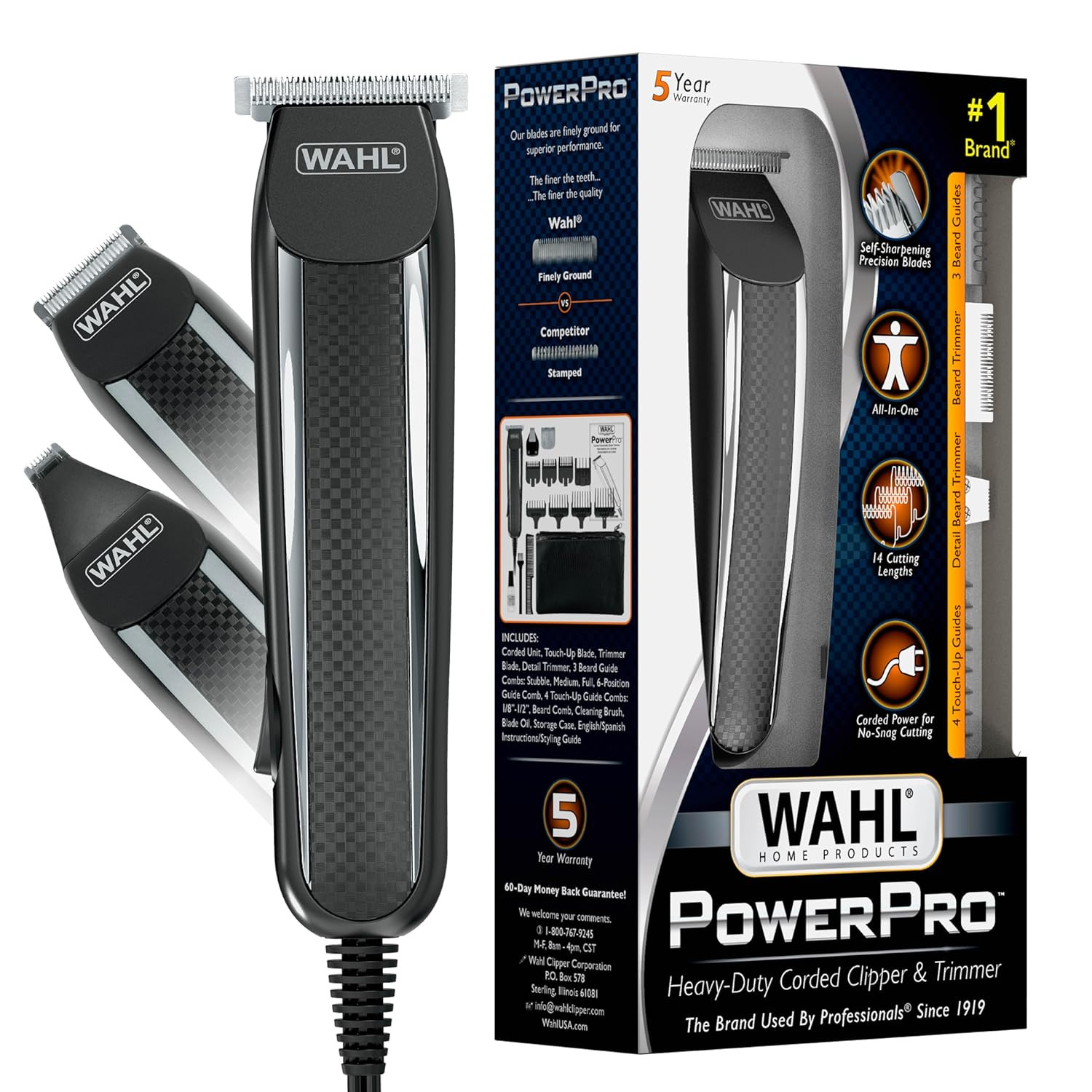 Wahl PowerPro Corded Beard Trimmer, Hair Clipper, Haircut Trimmer, Grooming