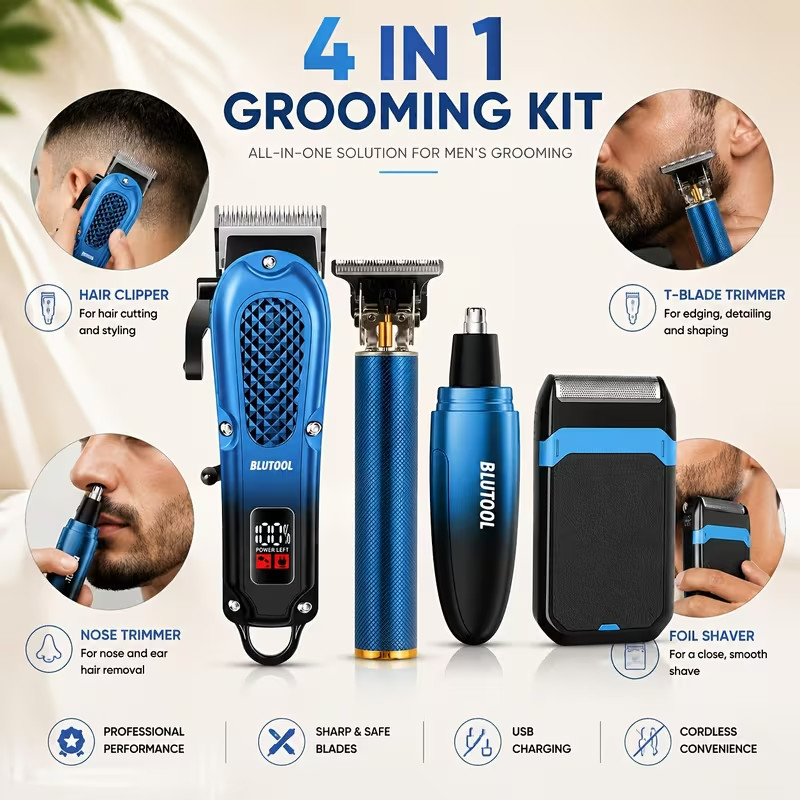 Rechargeable Electric Grooming Kit with LCD Display – Trimmer Set Gift Men