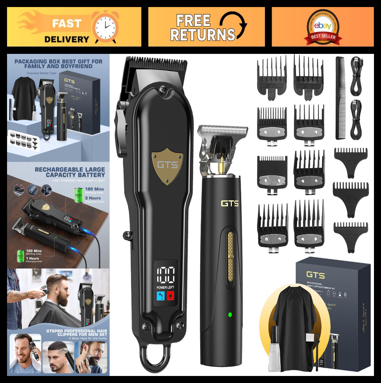 Professional Hair Clippers Set for Men – Electric Trimmer & Barber Kit, Gift Box