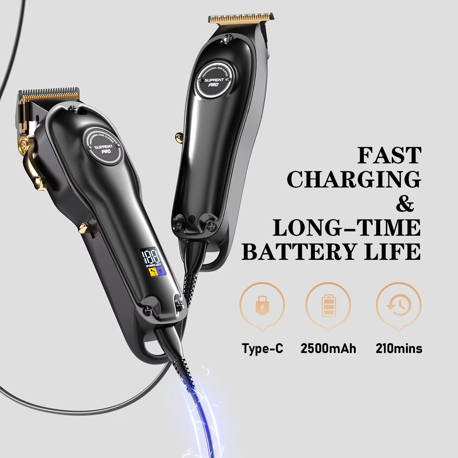 Professional Cordless Hair Clippers and Zero Gap T-Blade Trimmer Combo for Men