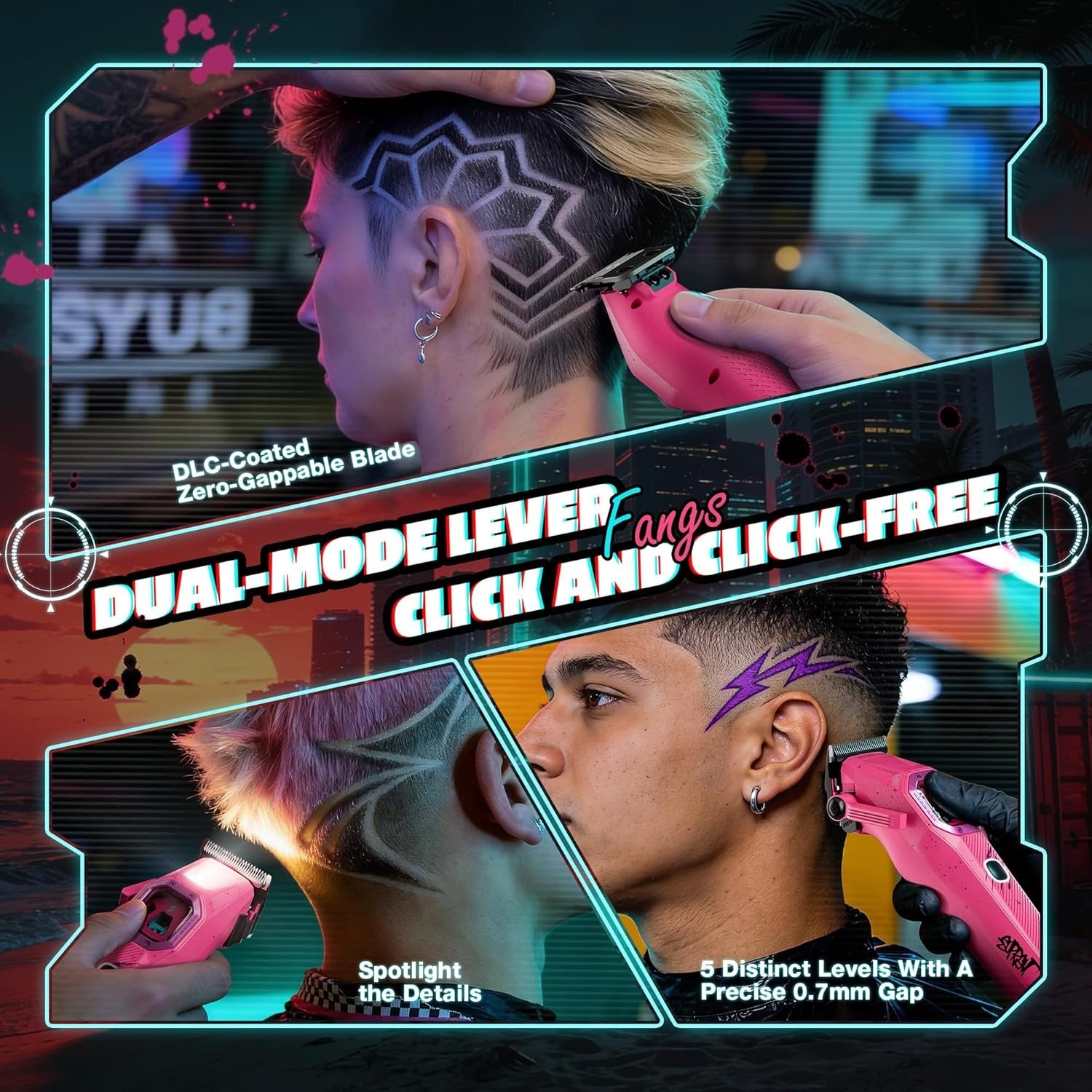 Hair Clipper Trimmer Set 13000 RPM Professional Barber Kit Pink SUPRENT Fangs