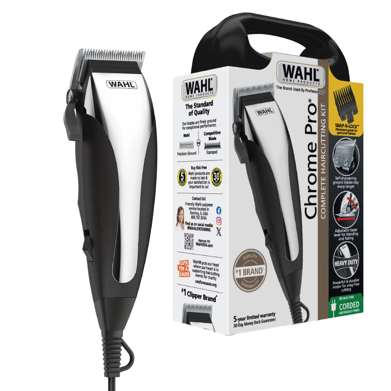 Wahl Chrome Pro, Corded Hair Clipper Kit for Men or Women, Black/Chrome – #9670-