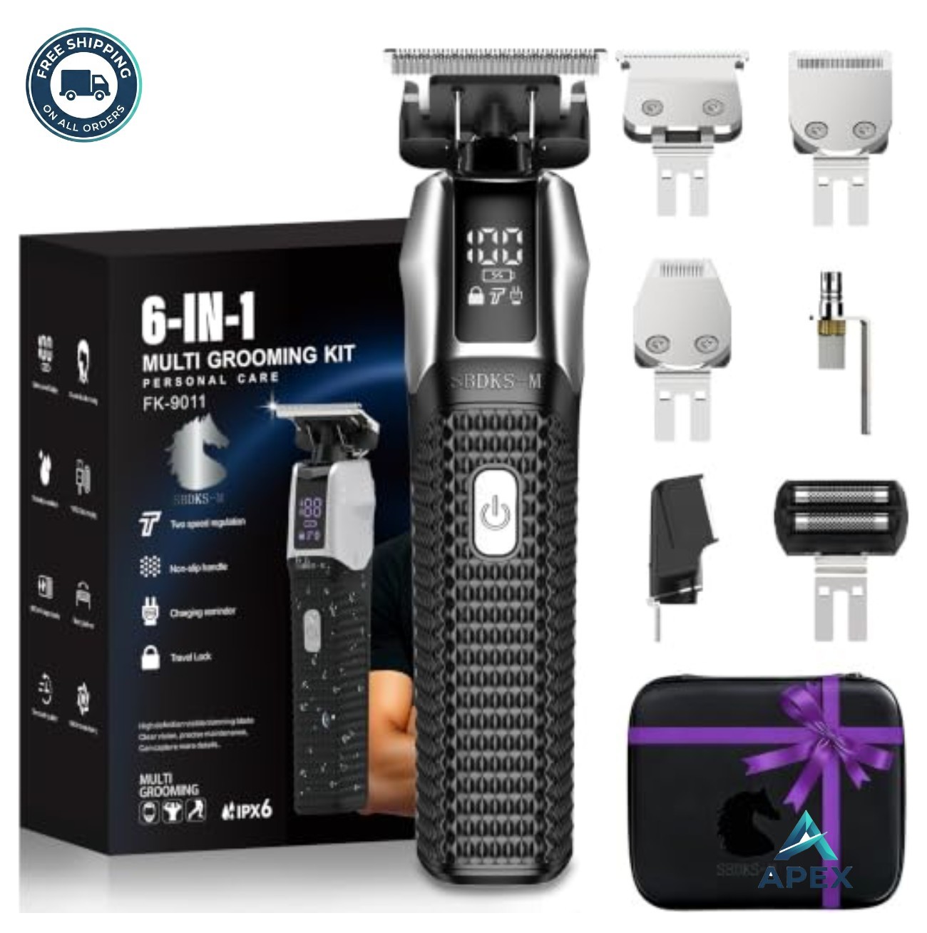 6-in-1 Beard Trimmer Waterproof Cordless Lithium Ion 2000mAh Type-C IPX6 LED
