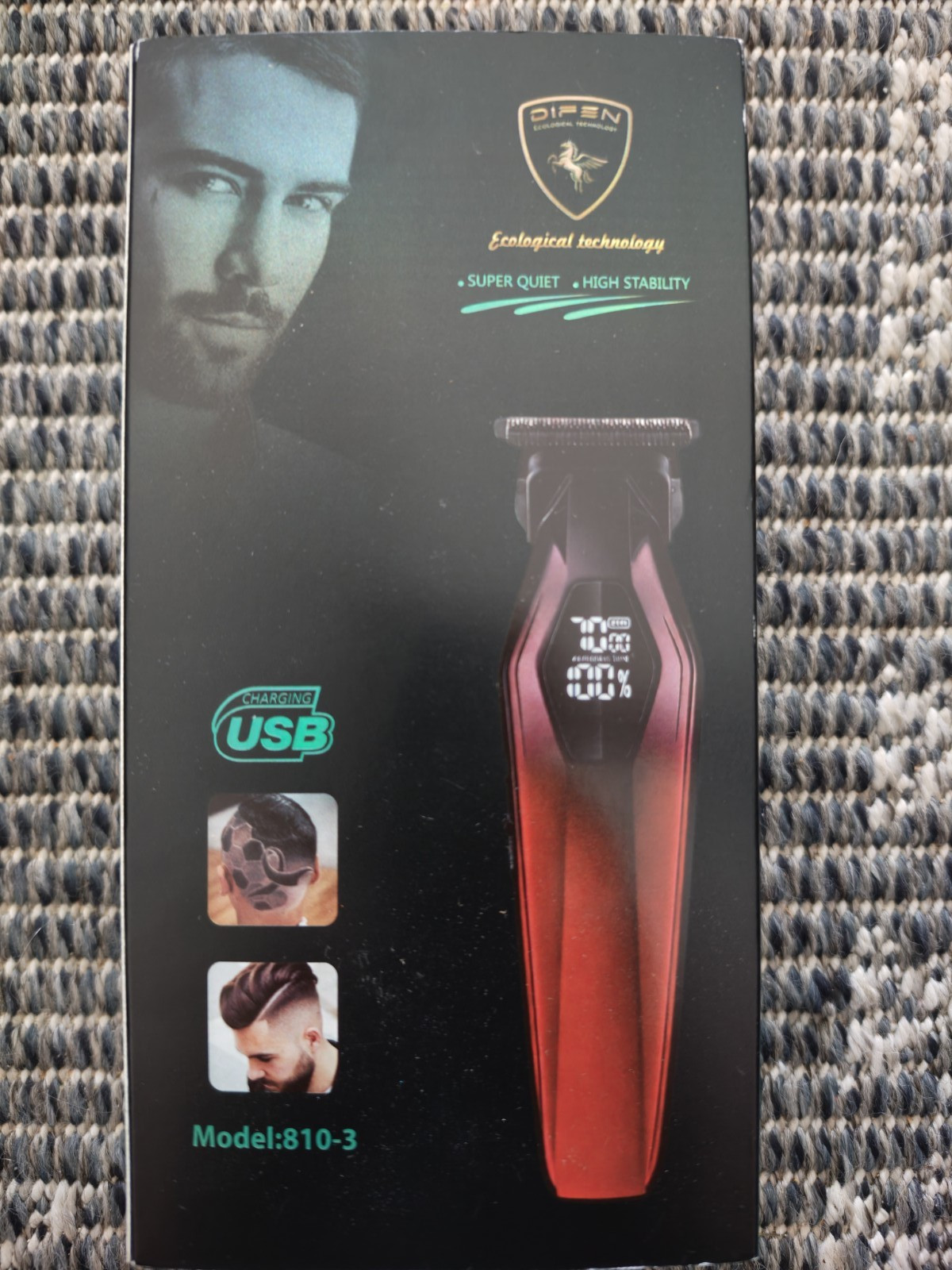 DIFEN 810-3 T-Blade Hair Trimmer Cordless USB Quick Charge Red/Black