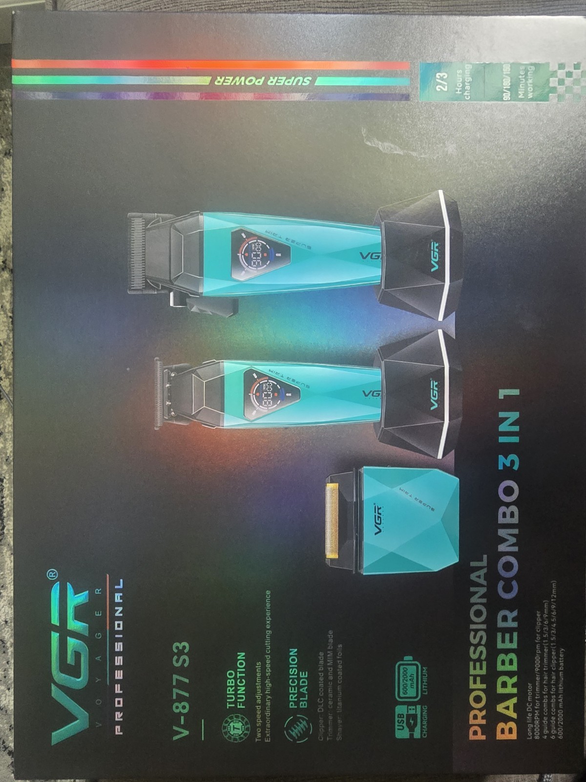 VGR V-877 S3 3-in-1 Cordless Haircutting Kit, 3 Heads, USB Charging