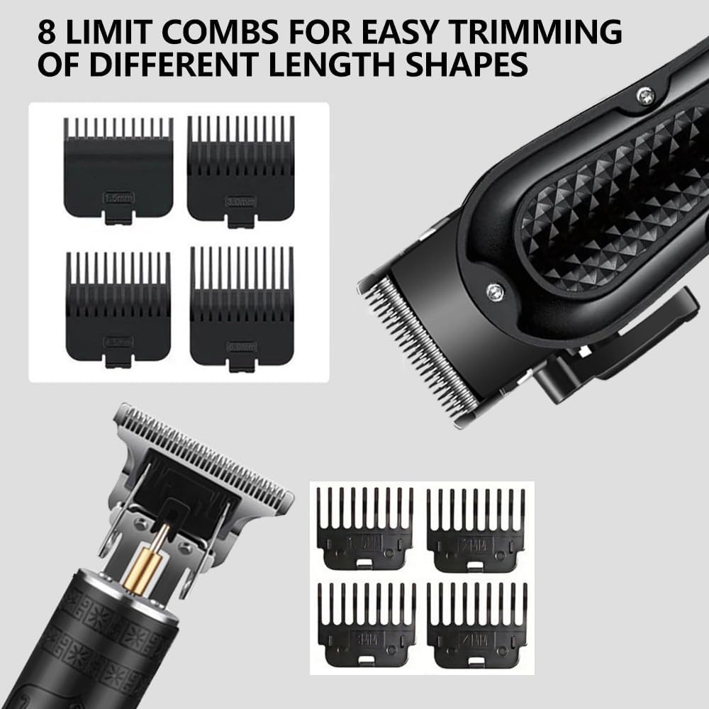 LCD Cordless Hair Clippers for Men, Beard Trimmer & Hair Cutting Kit | 8 Guide C