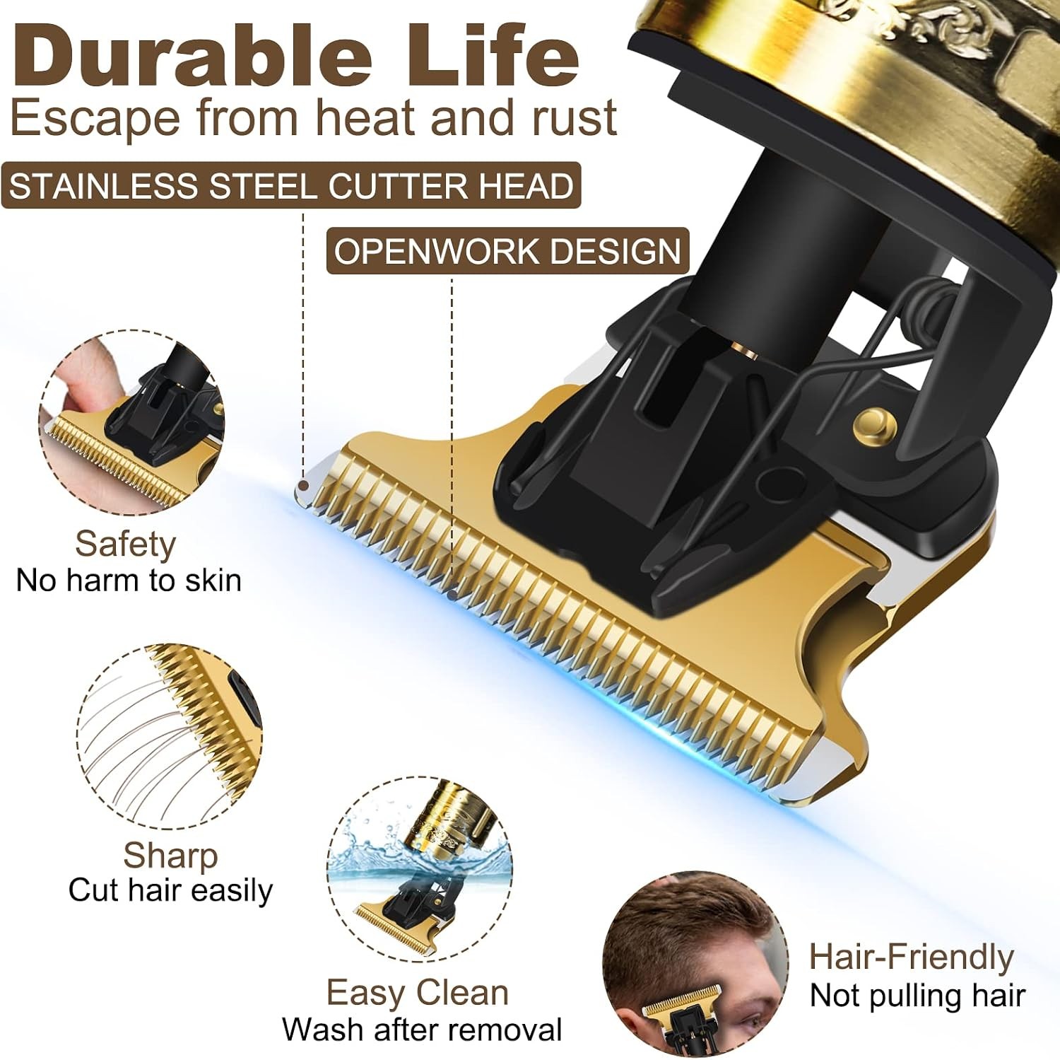 T9 Cordless Hair Trimmer for Men T-Blade Beard Clipper USB-C Bronze Grooming Kit