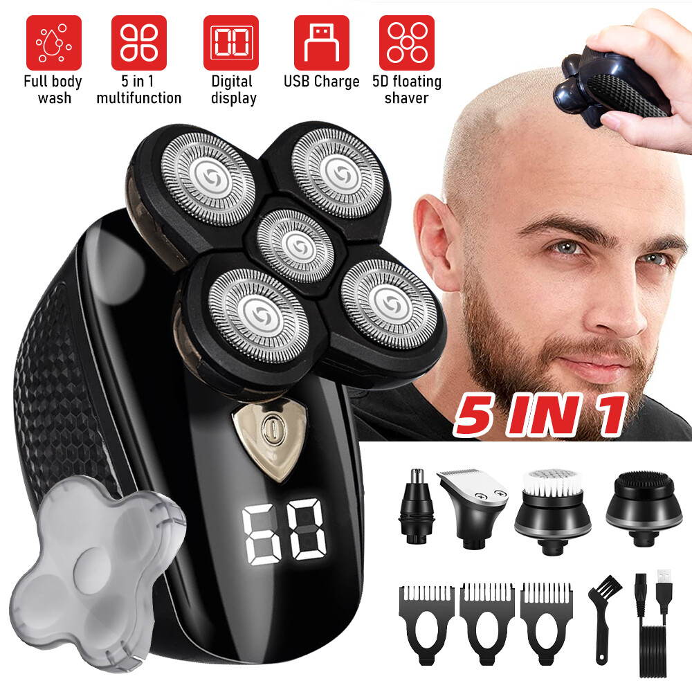 5 IN 1 5D Rotary Electric Shaver Rechargeable Bald Head Shaver Beard Trimmer men
