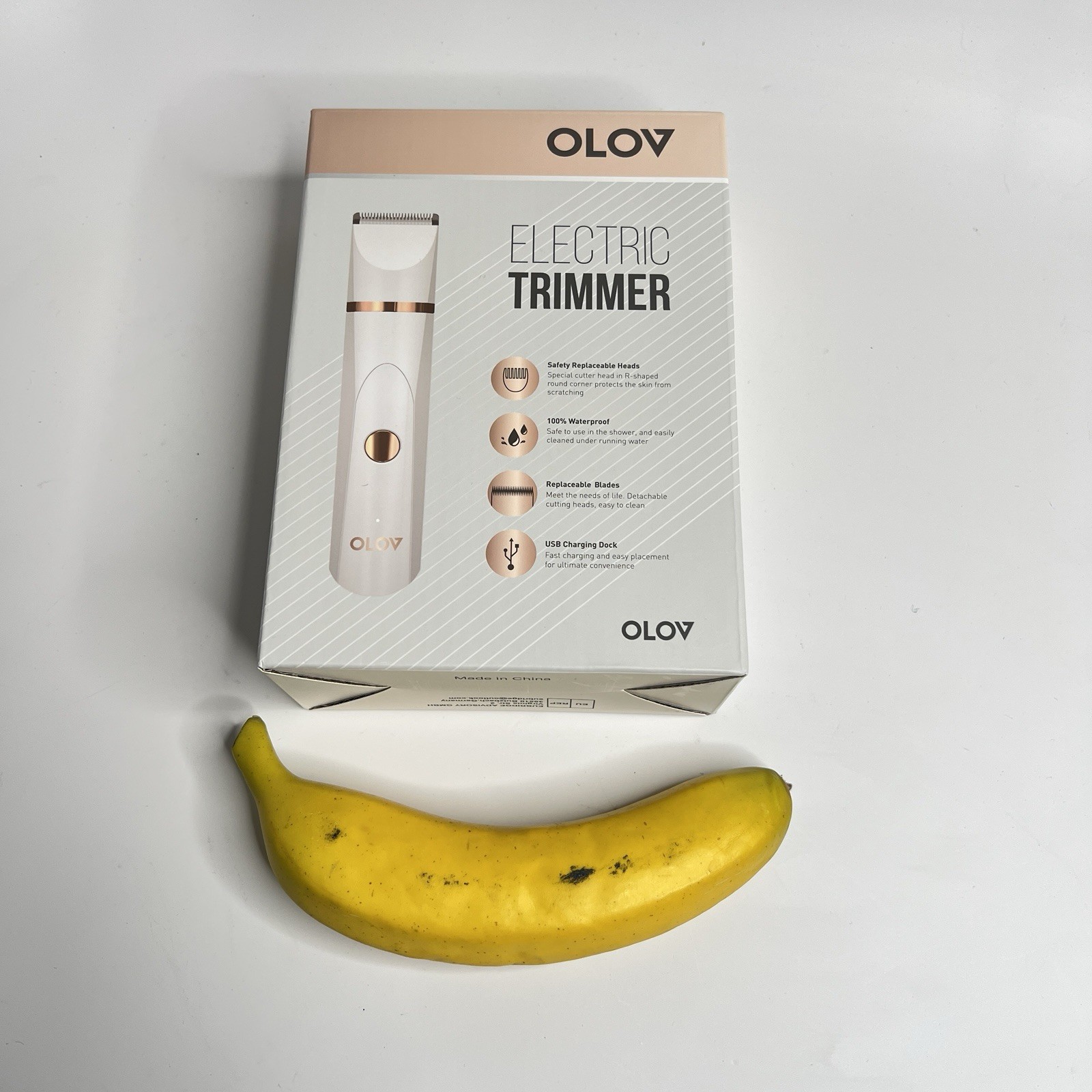 OLOV YP-7032 Electric Body Hair Trimmer Waterproof Safety NEW!! White Rose Gold
