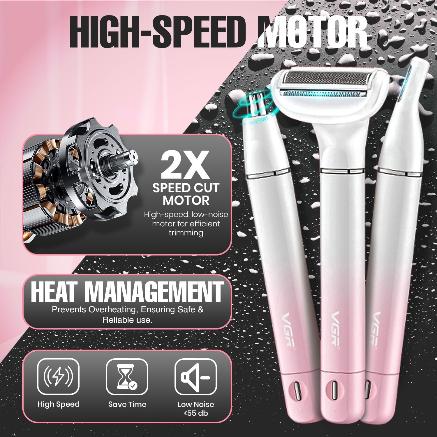 VGR V-611 Bikini Trimmer for Women, Safe Grooming, Type-C Charging, Waterproof