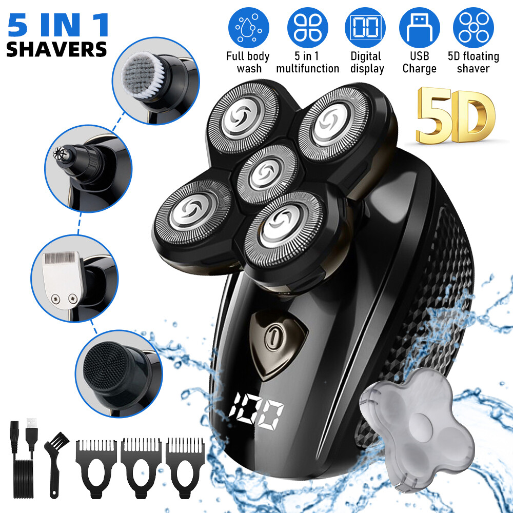 6 IN 1 9D Rotary Electric Shaver Bald Head Hair Beard Trimmer Razor Rechargeable