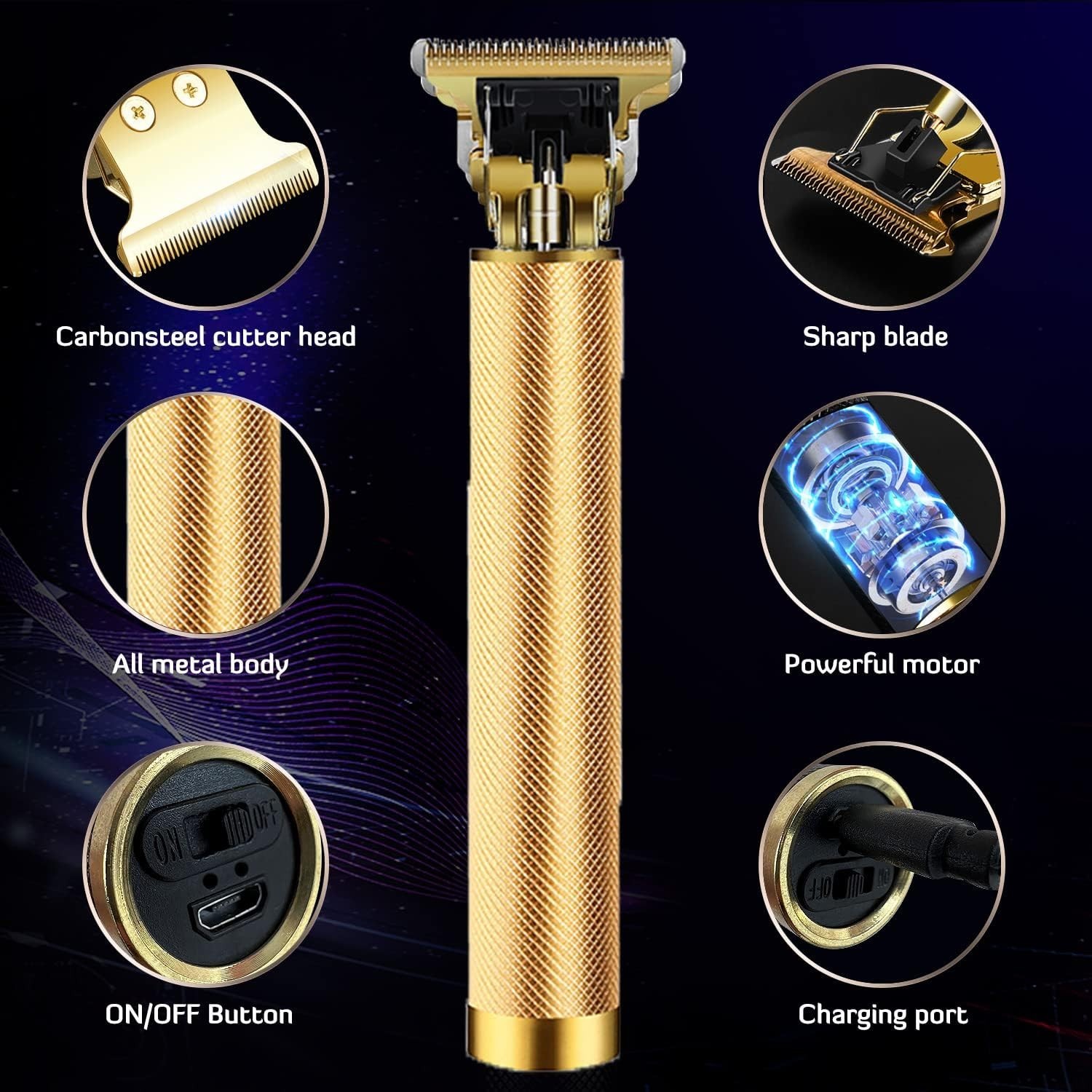 Cordless Professional Hair Cutting Kit with Ear Spoon Tools – Gold Finish