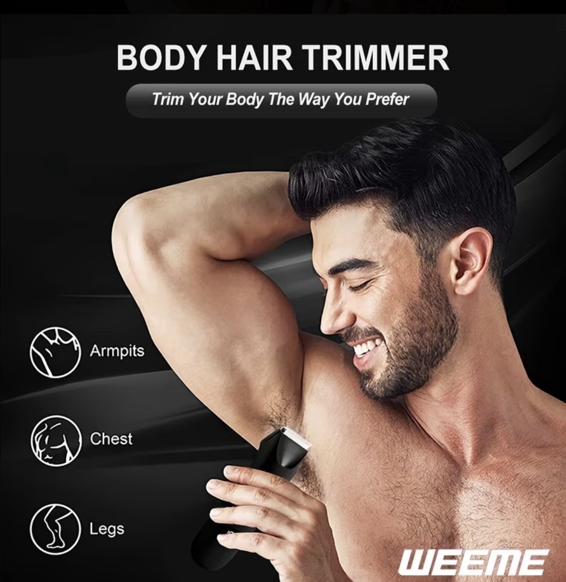 WEEME Body Trimmer USB Rechargeable LED Light Stainless Blade Digital, 4 Guards