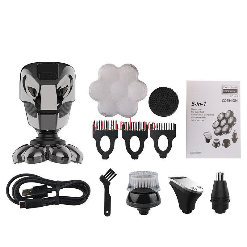 7D 5-in-1 Bald Head Hairs Remover Shaver Razor Smooth Skull Cordless Wet Dry US