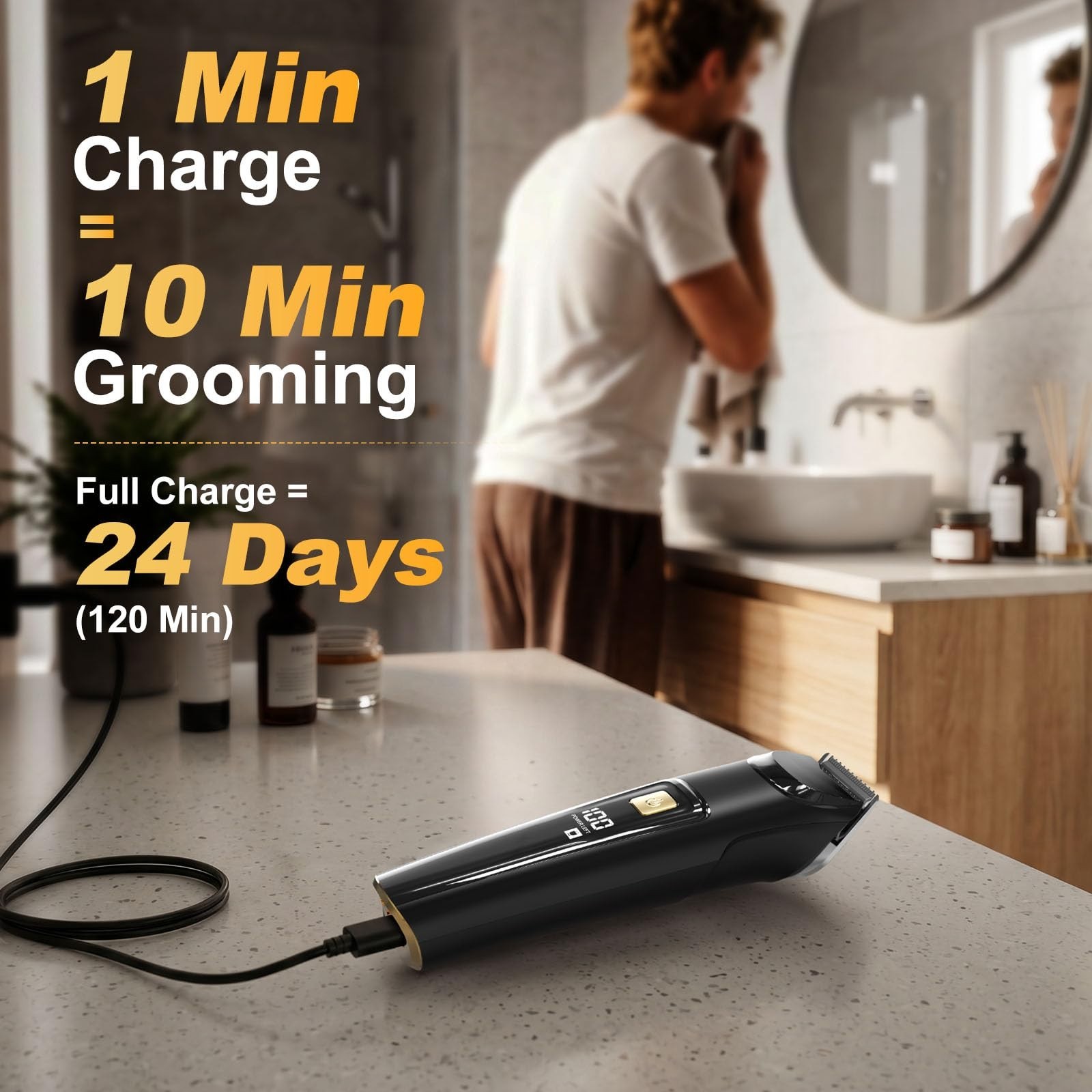 Cordless 18-in-1 Beard Trimmer & Hair Clipper Kit, Waterproof Grooming Set, Rech