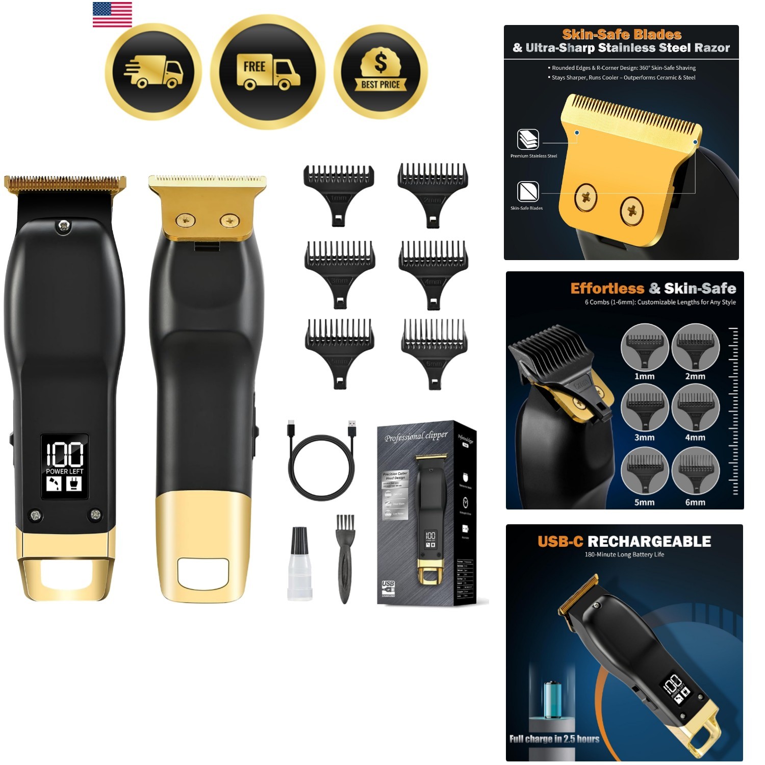 Beard Trimmer for Men – Rechargeable Men’s Hair Clippers & Razor, Cordless Ha…