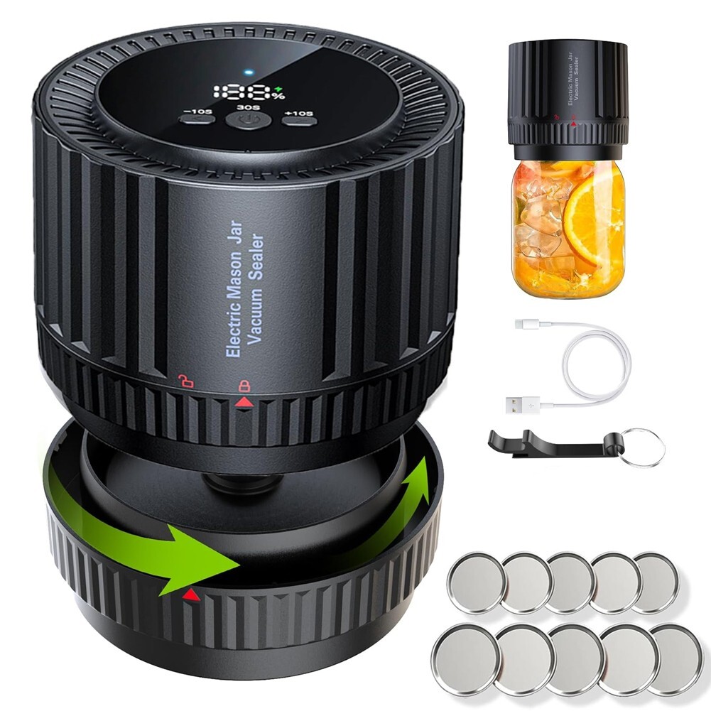 Electric Mason Jar Vacuum Sealer Kit For Wide Mouth And Regular Mouth Mason Jars
