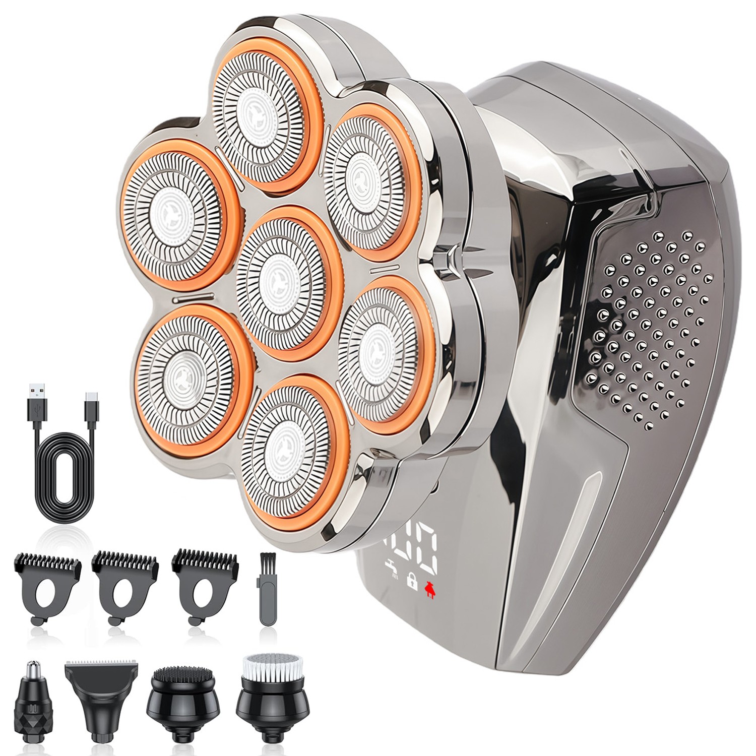 7D/9D Men’s Electric Head Shaver Wet/Dry Grooming Kit Bald Head Razor Rechargeab