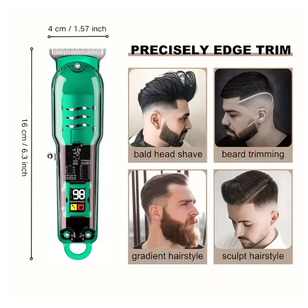 NEW – LCD RECHARGEABLE HAIR CLIPPERS SMART PORTABLE HAIR TRIMMER – BABY BLUE