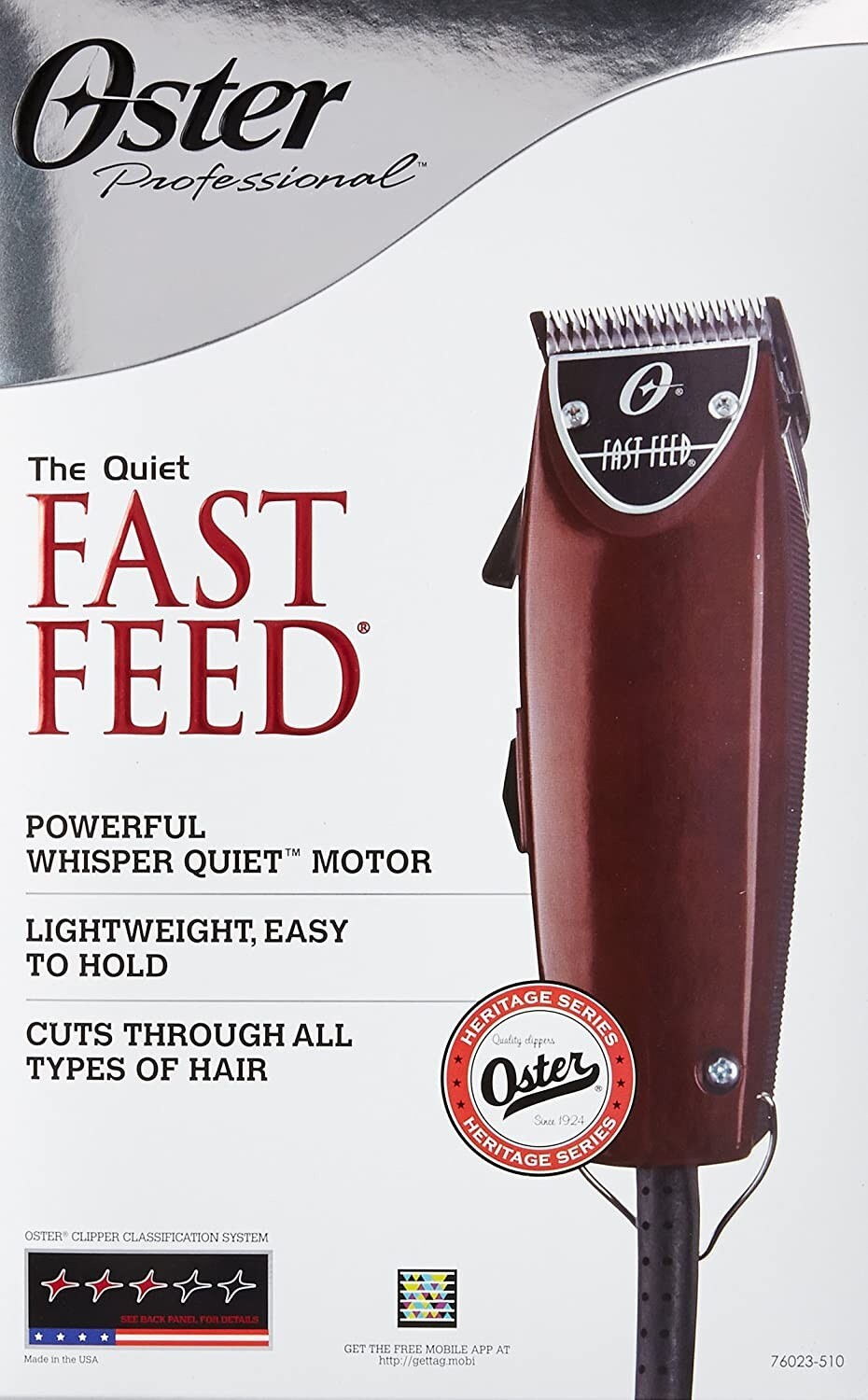 Oster Professional 76023-510 Fast Feed Clipper – Red with 8 Guide Combs & Brush