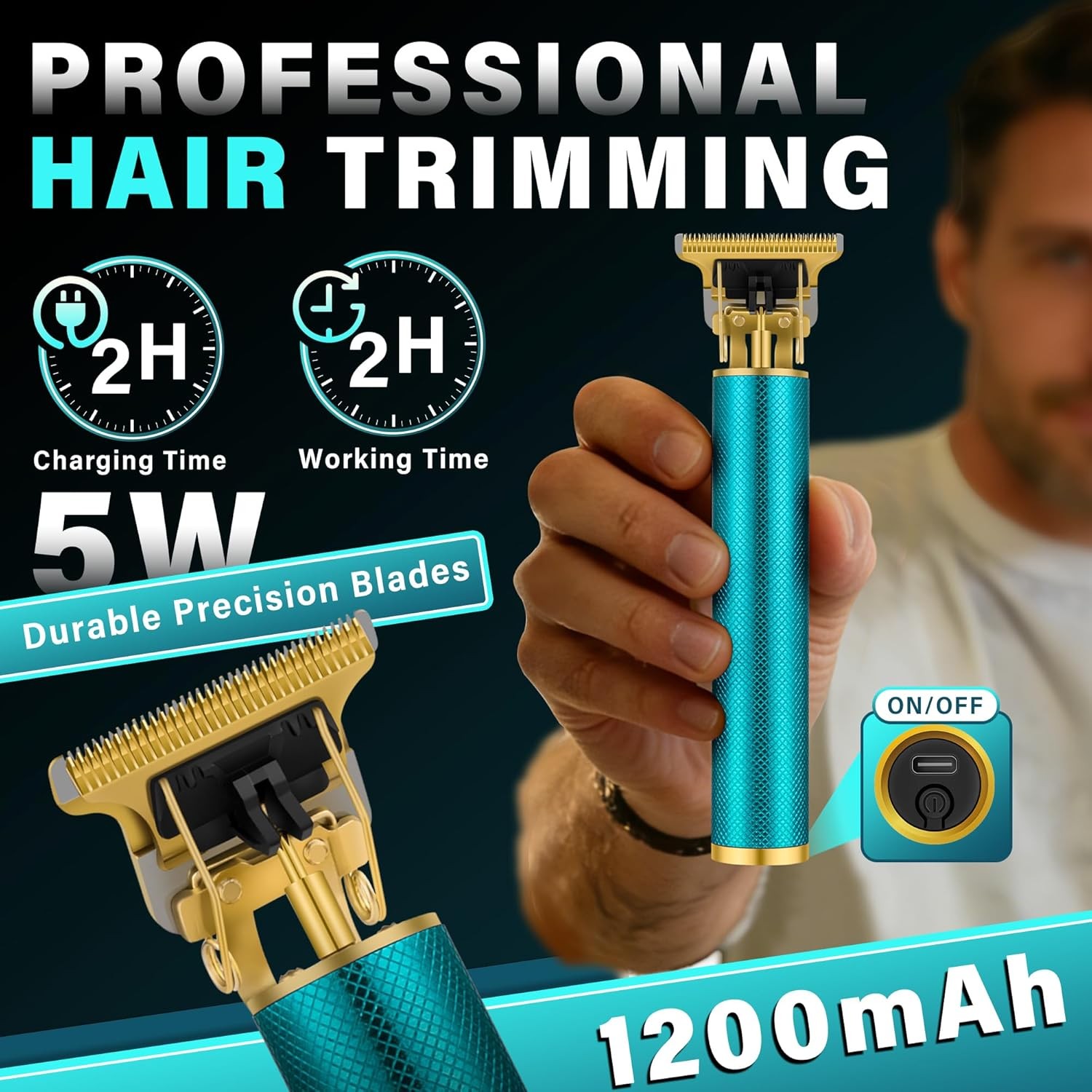 Pro Hair Clippers for Men, Ceramic T-Blade Trimmer Kit, Blue