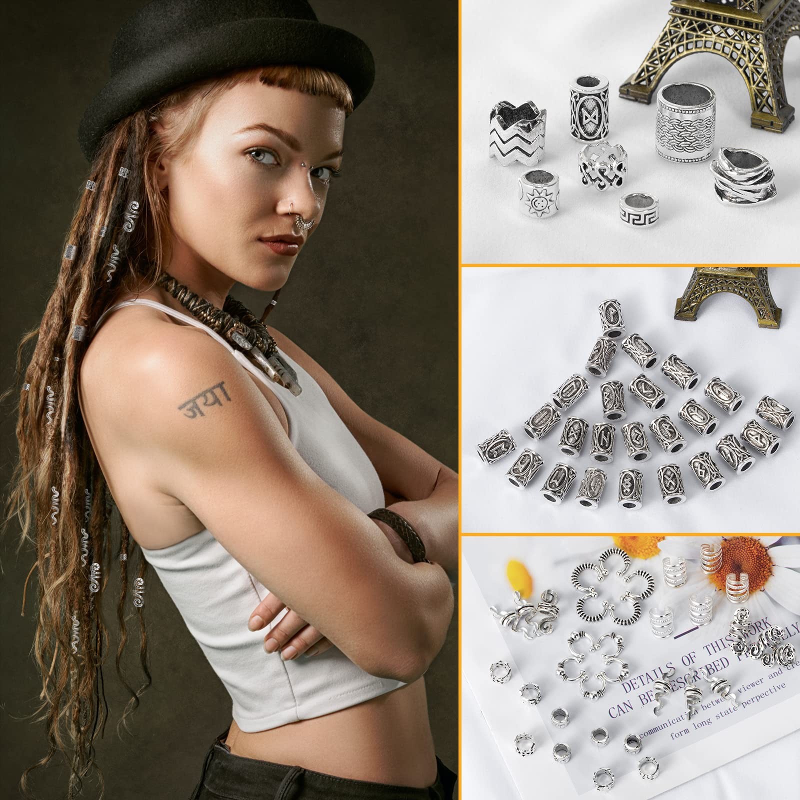 152PCS Vikings Hair Jewelry Norse Runes Tube 8.5 x 0.62 x 4.8 inches, Silver