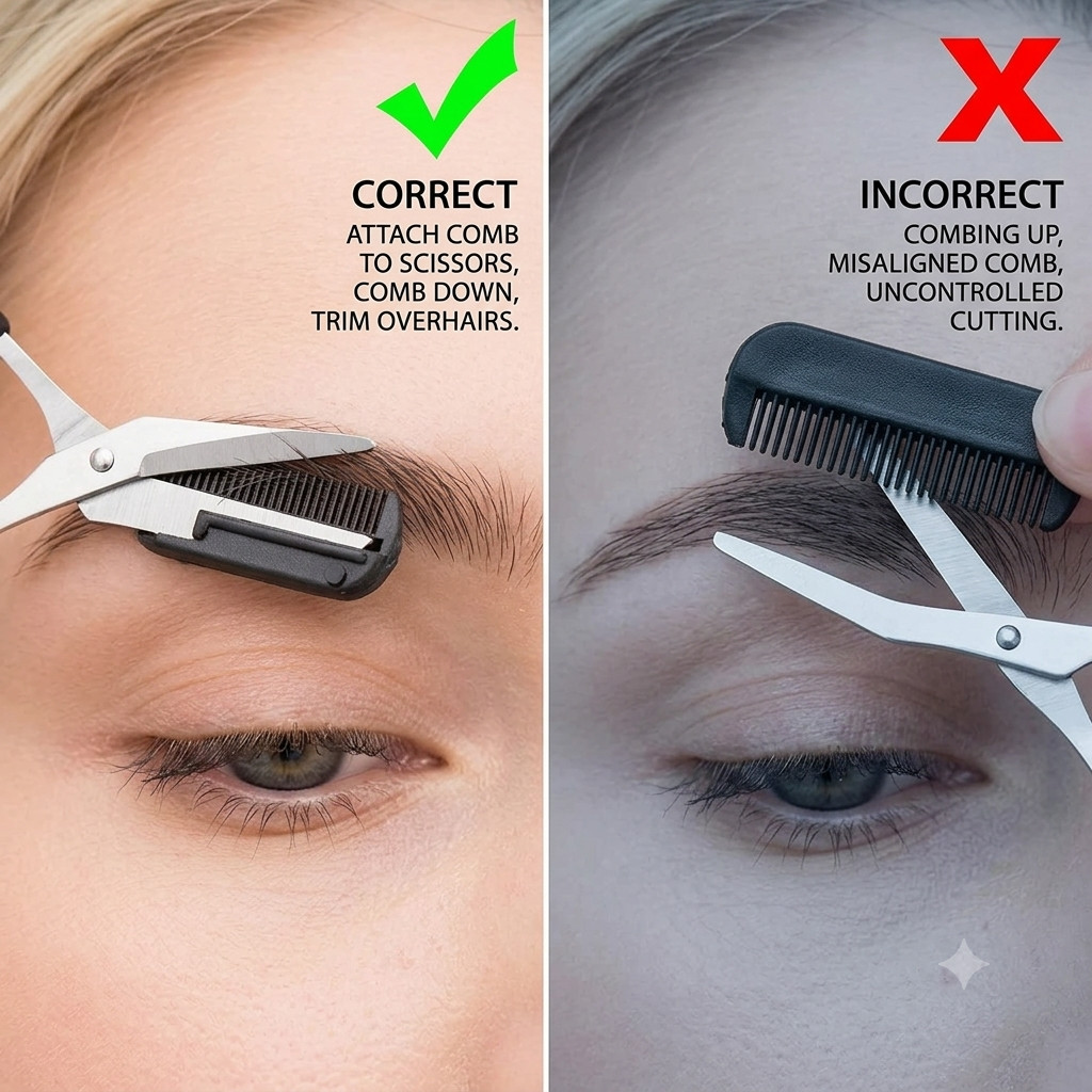 2PCS Eyebrow Trimmer Scissors with Comb Stainless Steel Precision Brow Grooming